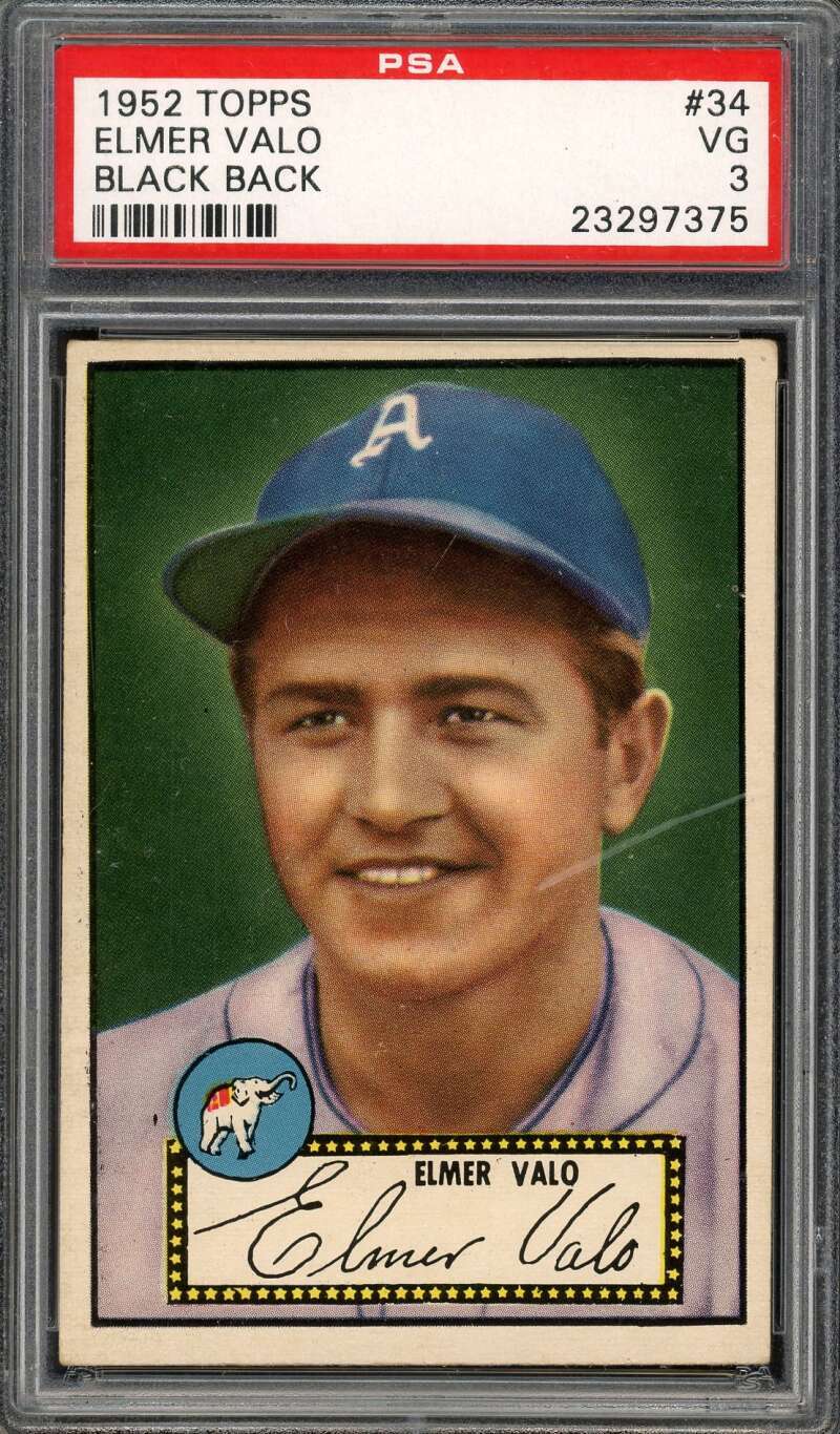 1952 Topps 34 Elmer Valo (Black Back) PSA 3 23297375