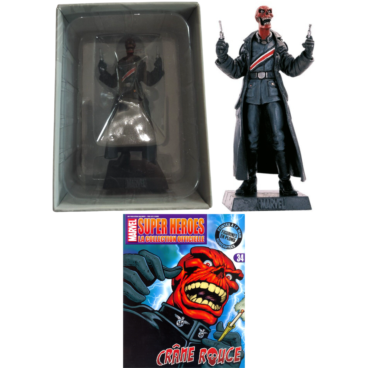 Figurine Eaglemoss Marvel #34 - Red Skull (Crâne Rouge) En Plomb - Très Bon État Avec Boîte