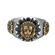 Real Solid 925 Sterling Silver Rings Lion King Fashion Jewelry Open Size 8-10