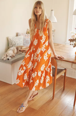 exquise orange dress NWT Exquise Phoebe Flounced Maxi Dress Size XS Orange Ivory Anthropologie
