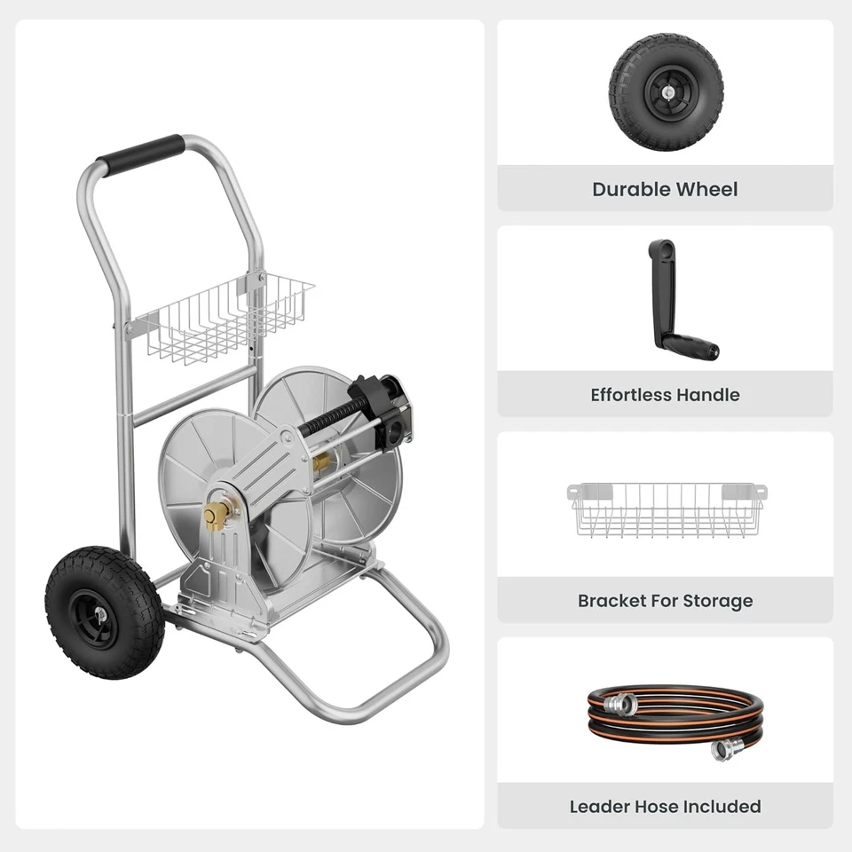 Giraffe Tools Stainless Steel Garden Water Hose Reel Cart with Wheels Heavy Duty - Image 2 of 4