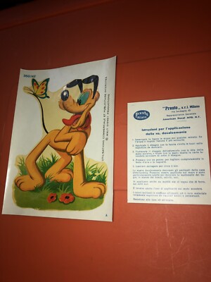 Rare VTG Presto Milano Italy Disney Pluto Water Slide Transfer Decal 1960s 1970s
