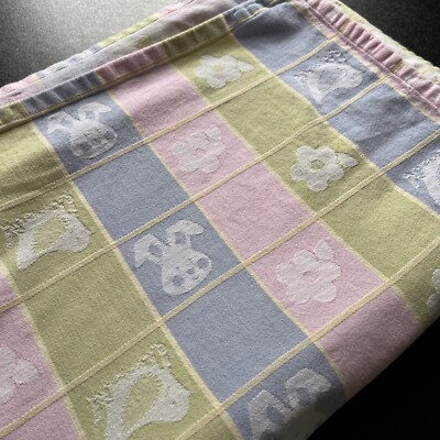 Multi Colored Pastel Easter Chicks Bunnies Cotton Tablecloth 52  X 70 
