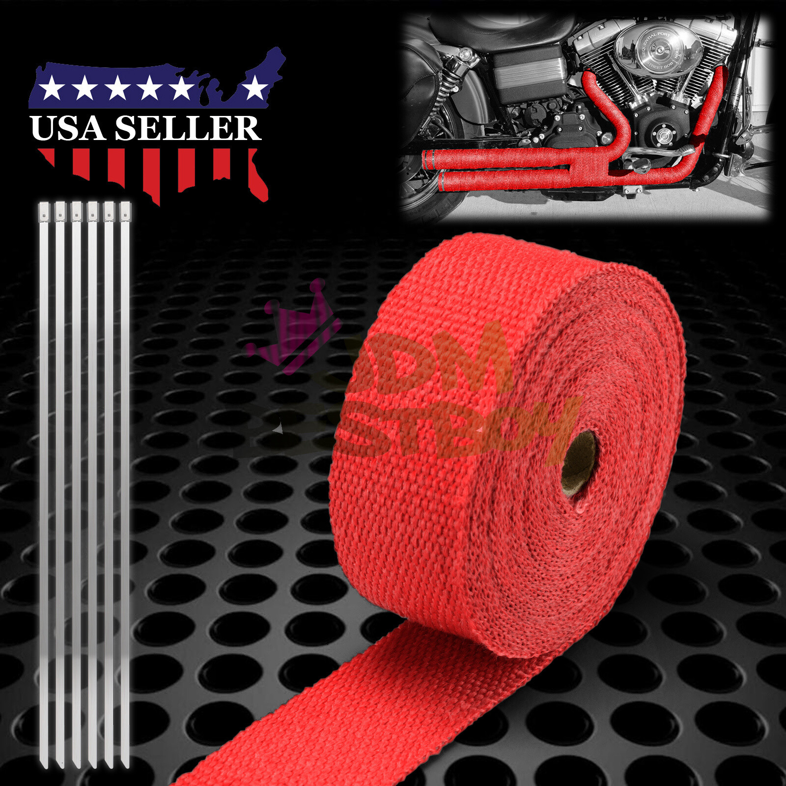 Red Exhaust Pipe Header Insulation Thermal Heat Wrap 2"x50' Motorcycle