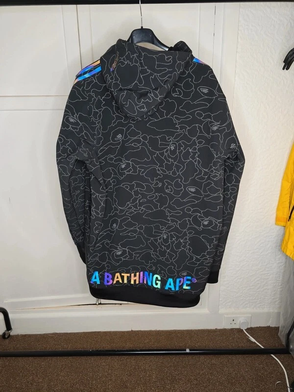 A BATHING APE (BAPE) Adidas x BAPE Tech Hoodie Large L A Bathing Ape Black Reflective Hoody RARA