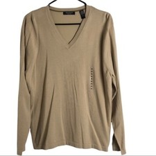 Brand New Brandini Men Pima Cotton V-Neck Tan Sweater Size M