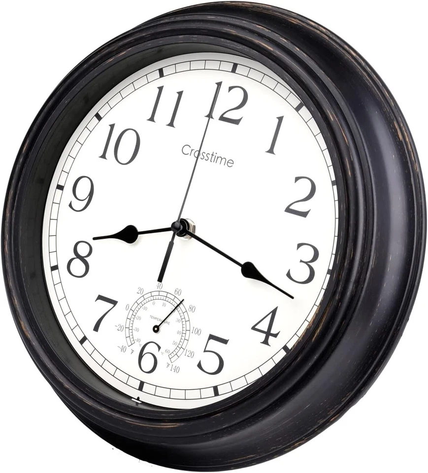 12'' Vintage Silent Quartz Clock - Waterproof with Thermometer for Home & Garden - Image 3 of 4