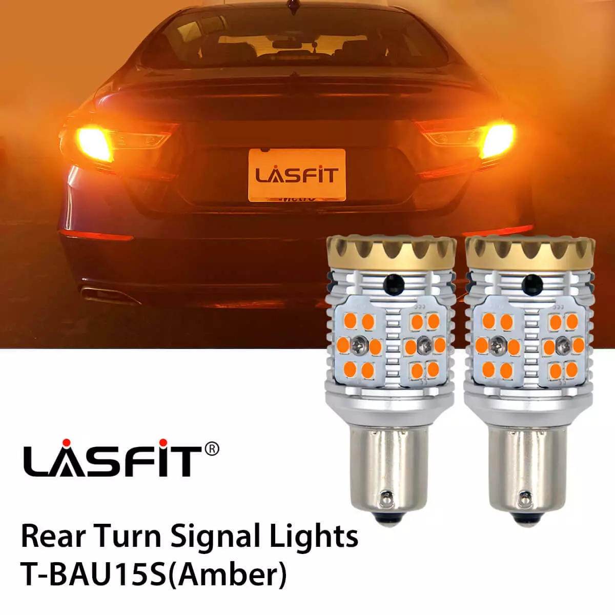 LASFIT PY21W BAU15S LED Bulb 12496 Amber CANBUS Error Free Anti Hyper Flash  LED Turn Signal Lights 28W 2600LM, Plug and Play(2 pack)