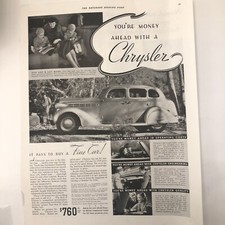 1936 Chrysler Six Sedan 10x13” ORIGINAL AD - Great Garage Decor