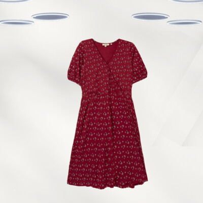 Ex Fat Face Women's Short Sleeve Batik Posy Wrap Dress In Red (Defect)
