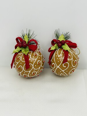 Glitter Polka Dot Ornament 4'' Christmas Gingerbread Set of 2  NEW  