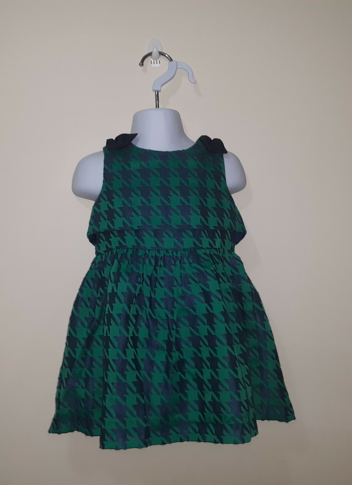 Cat and Jack toddler dress green w/ blue Houndstooth jumper lined 3T