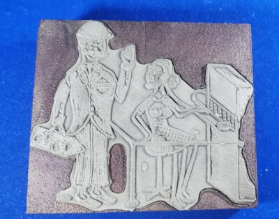 Vintage Printing Block Letterpress Wood Metal Phone Operator Sales Mgr Comic/Ad
