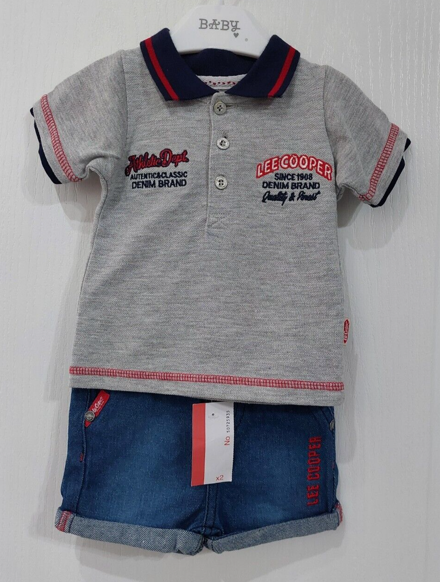 NEW LEE COOPER Baby Boys Polo Shirt Denim Shorts Outfit 2pc Set