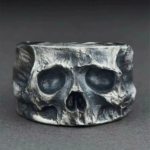 Retro Half Face Skull Ring For Men Vintage Punk Gothic Rock Hiphop Ring...
