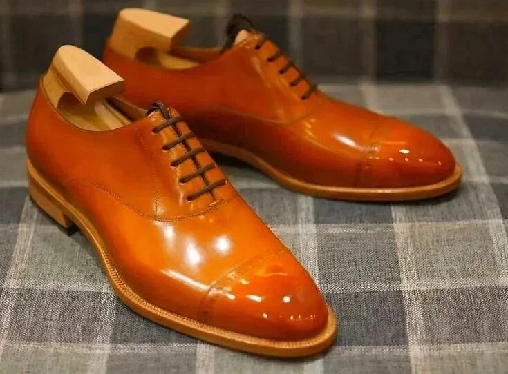 strapless open back dress Embassy London Men's The Nightfall Brogue Shoe in High-Shine Black & Orange  Leather main image 0