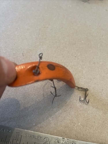 Helin Flat Fish Wood  vintage Fishing Lure LU Model Orange With Spots - Picture 6 of 6