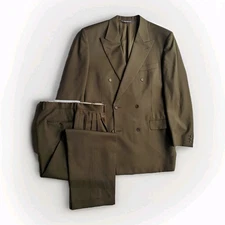 Canali Men's 2-Piece Double Breasted Wool Suit | Olive Green | Made In Italy