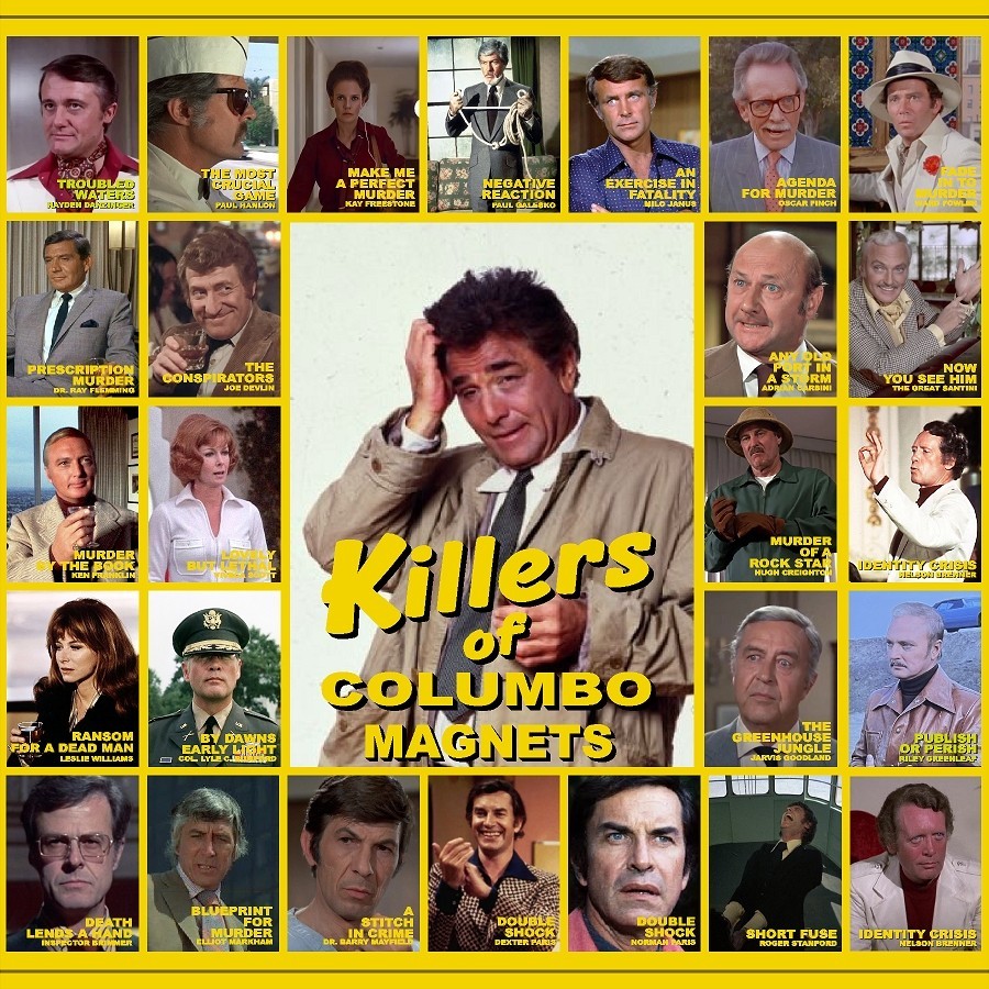 Columbo and the Villians and Killers Fridge Magnets 2.25" x 3.0" Vintage TV Show