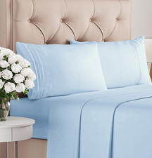 Premium Bamboo 4 Piece Sheet Set, 2200 Series, Silky Soft Cooling - Baby Blue
