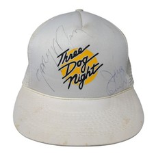 Three Dog Night Snapback Rope Trucker Hat White One Size Mesh Back Signed