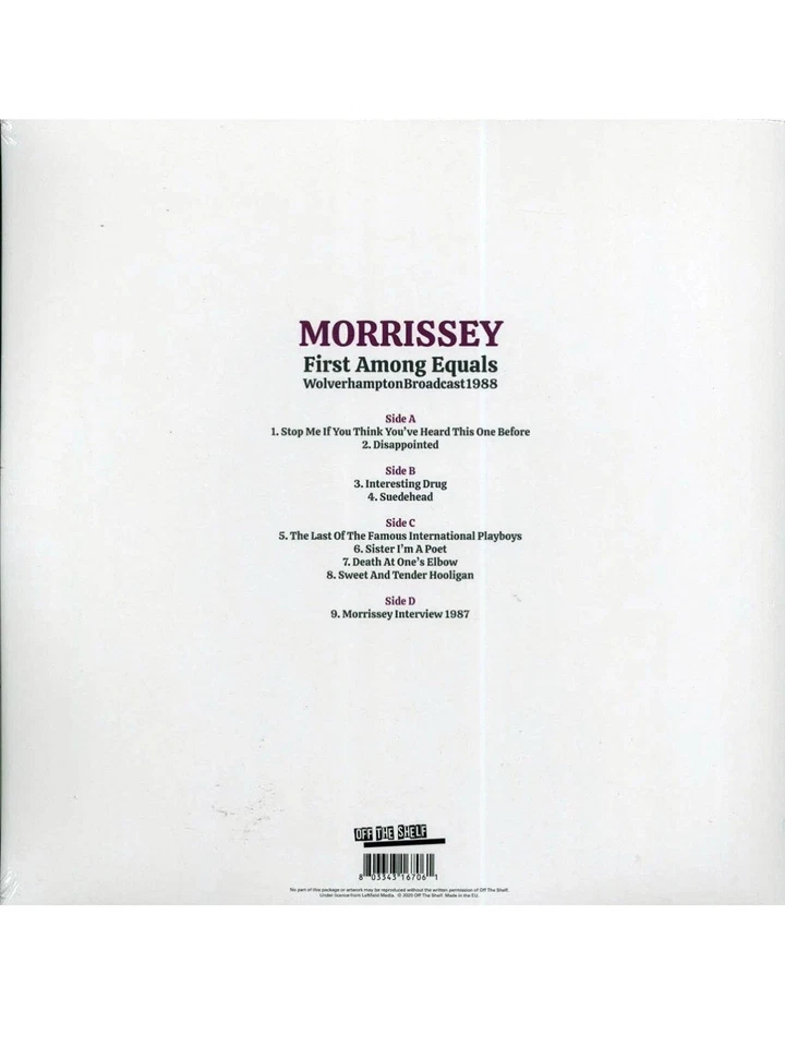 Morrissey - First Among Equals Wolverhampton Broadcast 1988 vinyl Record 2 Lp Foto 3 de 3