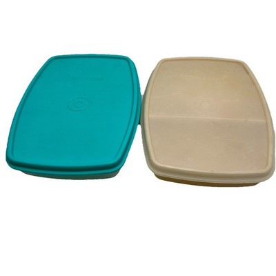 Vintage Tupperware Divided Lunch Container Set w Lids Teal Beige Storage USA