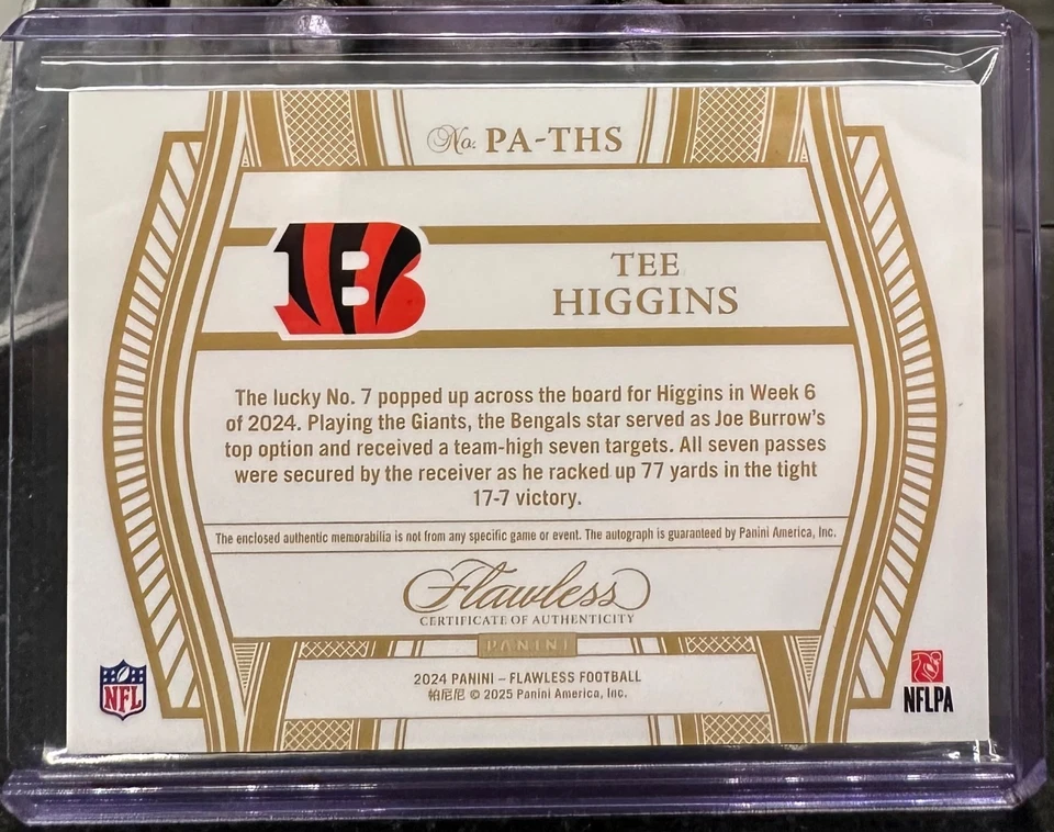 2024 Panini Flawless Tee Higgins Gold Patch Auto /25 Bengals & Clemson Tigers - Image 2 of 2