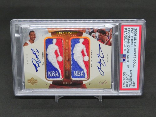 2006 UD EXQUISITE CHRIS BOSH TJ FORD GAME USED LOGOMAN AUTO 1/1 PSA AUTH AL2