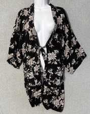 Spiritual Gangster Maya Black Floral Kimono Robe One Size Black OS