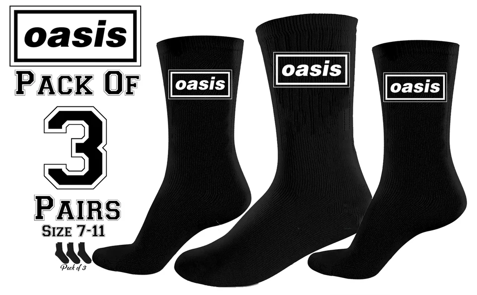 Oasis Tour Socks Pack Of 3 Pairs black new summer festival essential Fan Gift