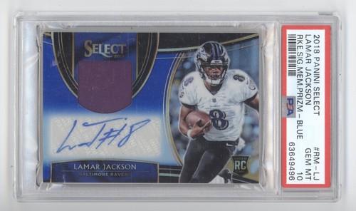 LAMAR JACKSON 2018 SELECT ROOKIE MATERIALS PATCH AUTO BLUE /25 PSA 10 Q1887