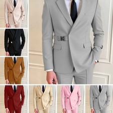 Mens Notch Lapel 2Pcs Suit with Metal Buckle Belt, Wedding Groom Prom Business