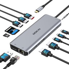 USB C Laptop Docking Station Dual Monitor Dual HDMI 4k DP Triple Silver-A