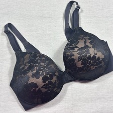 Soma Vanishing Back Full Coverage Lace Bra 34D Underwire Black Nude Floral LN