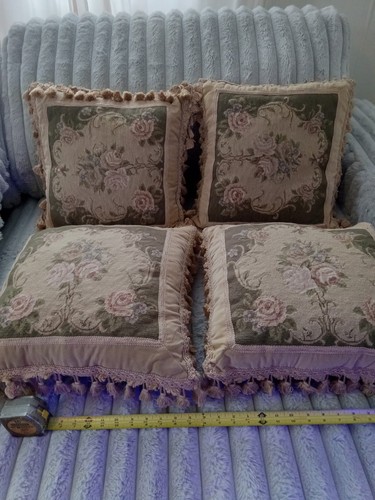 14" Shabbyy Chic Vintage French Home Decor Rose Floral Needlepoint Pillows × 4