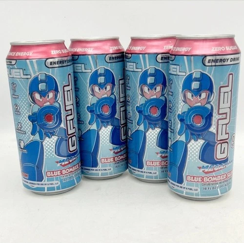 Limited Edition Megaman Blue Bomber Slushee GFuel Energy Drink Can 16oz 4 pack Opens in a new window or tab