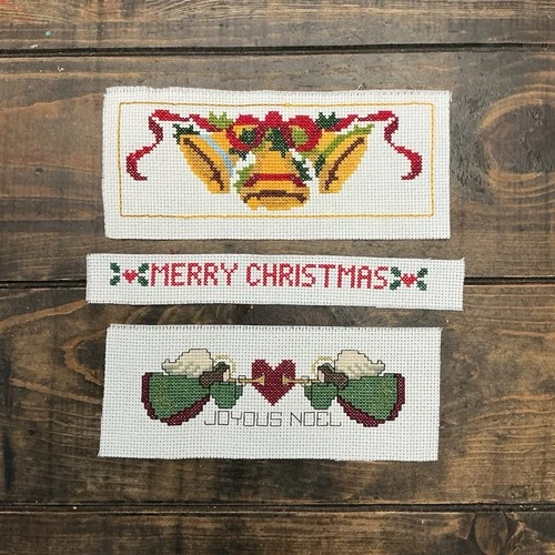 Completed Counted Cross Stitches Merry Christmas Joyous Noel Angels Bells