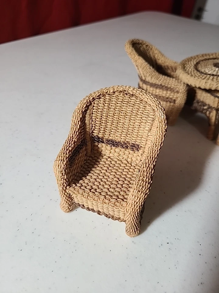 4 Chairs with Table Wicker Set Miniature Dollhouse Furniture - Image 2 of 4