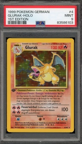 Pokemon Charizard (Glurak) Base Set 1st Edition GERMAN Holo Rare #4 PSA 9 Mint