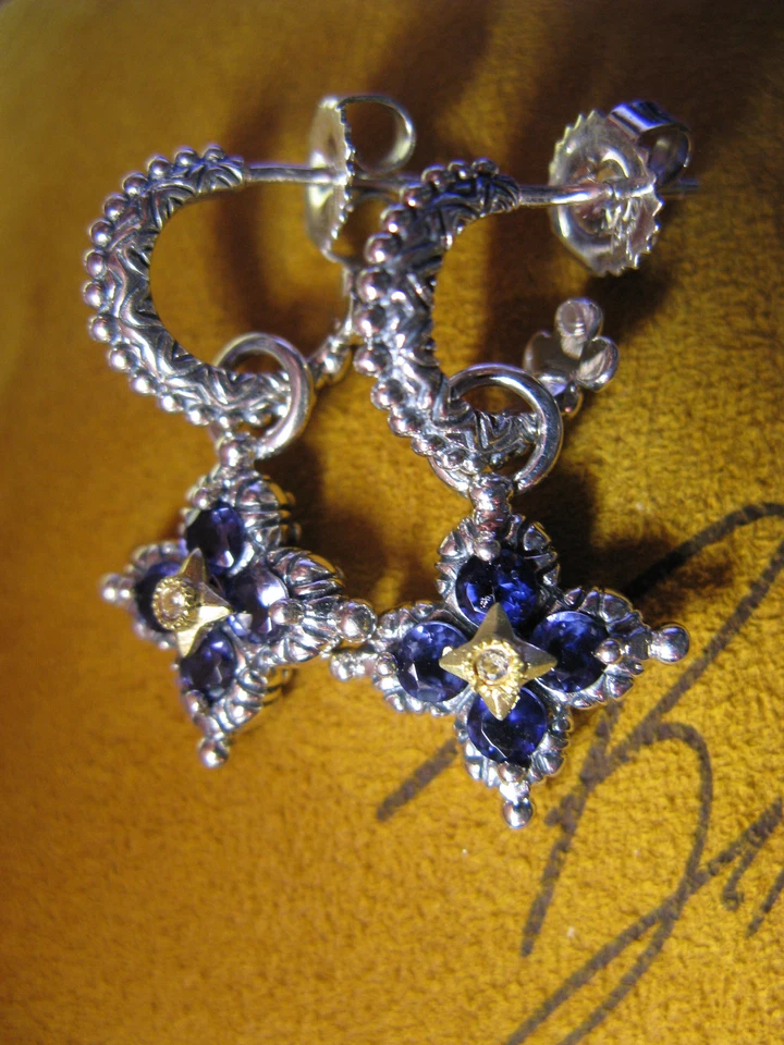 PENDIENTES DE PIEDRAS PRECIOSAS CON ARO FLOR DE LOTO TOPACIO IOLITA BARBARA BIXBY DISEÑADOR Regalo Foto 2 de 3