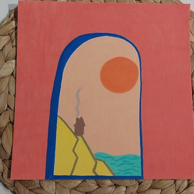 8x8 Inch Acrylic Painting On Watercolor Paper Title Tuscan Mountain Window A1
