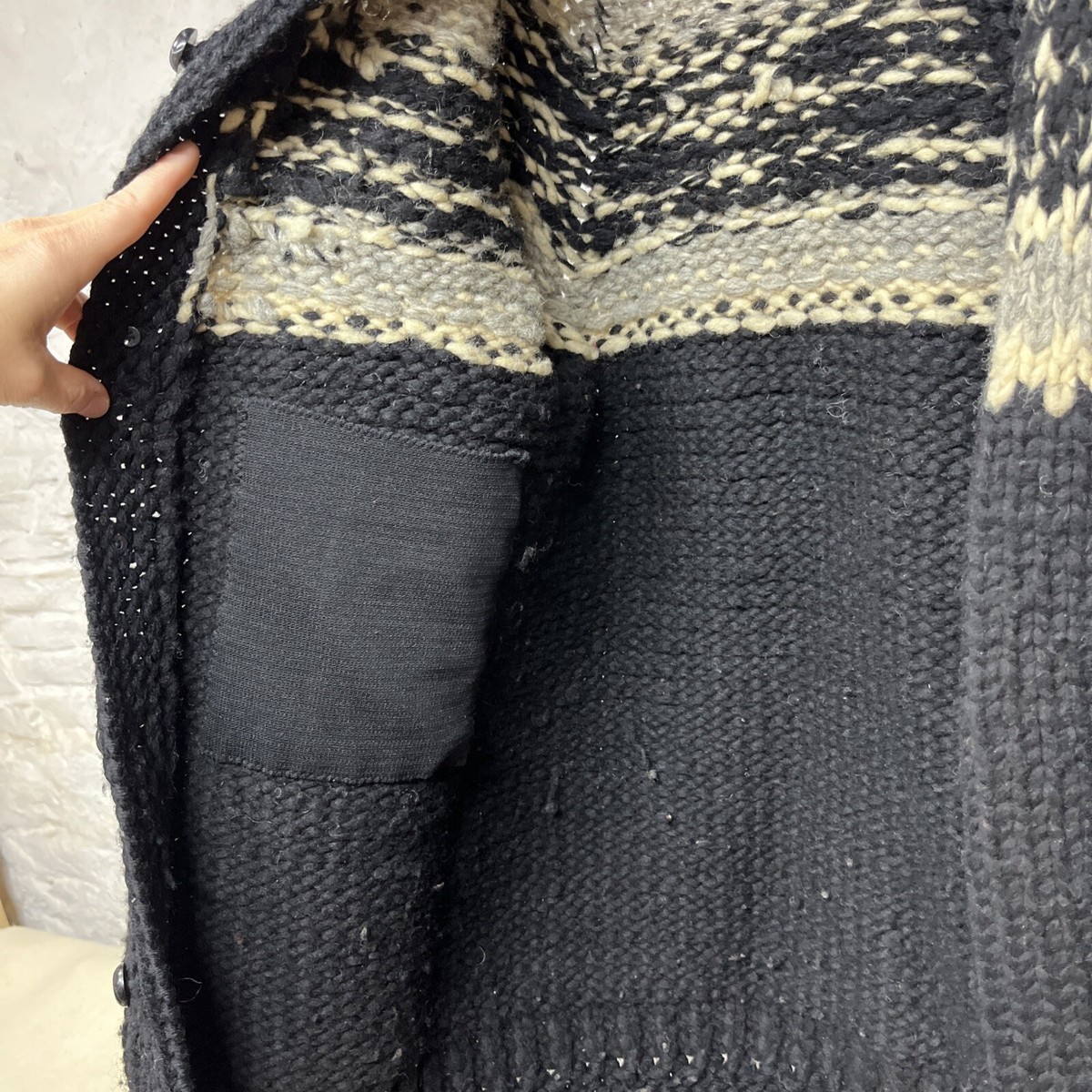 Handmade Vintage 60s 70s Wool Black Full Zip Sweater Cardigan