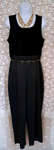 John Roberts Jumpsuit Size 12 Black Velvet Top Satin Bottom Back Zip w/Belt