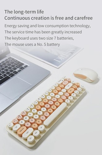 Wireless Keyboard and Mouse, Cute 68 Round Keycap Compact Keyboard for Computer - Picture 17 of 31
