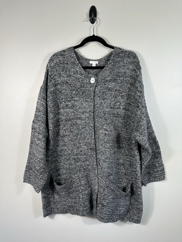 J Jill Pure Jill Cardigan Womens 2X Gray Mohair Wool Cashmere Blend Lagenlook