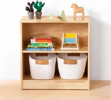 Rubber Wood Montessori Shelf and Toy Storage, 23.6" L, Compact Toddler Bookshelf