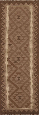 Geometric Reversible Kelim Kilim 7' Runner Rugs Flatweave Tribal Wool Carpet 2x7