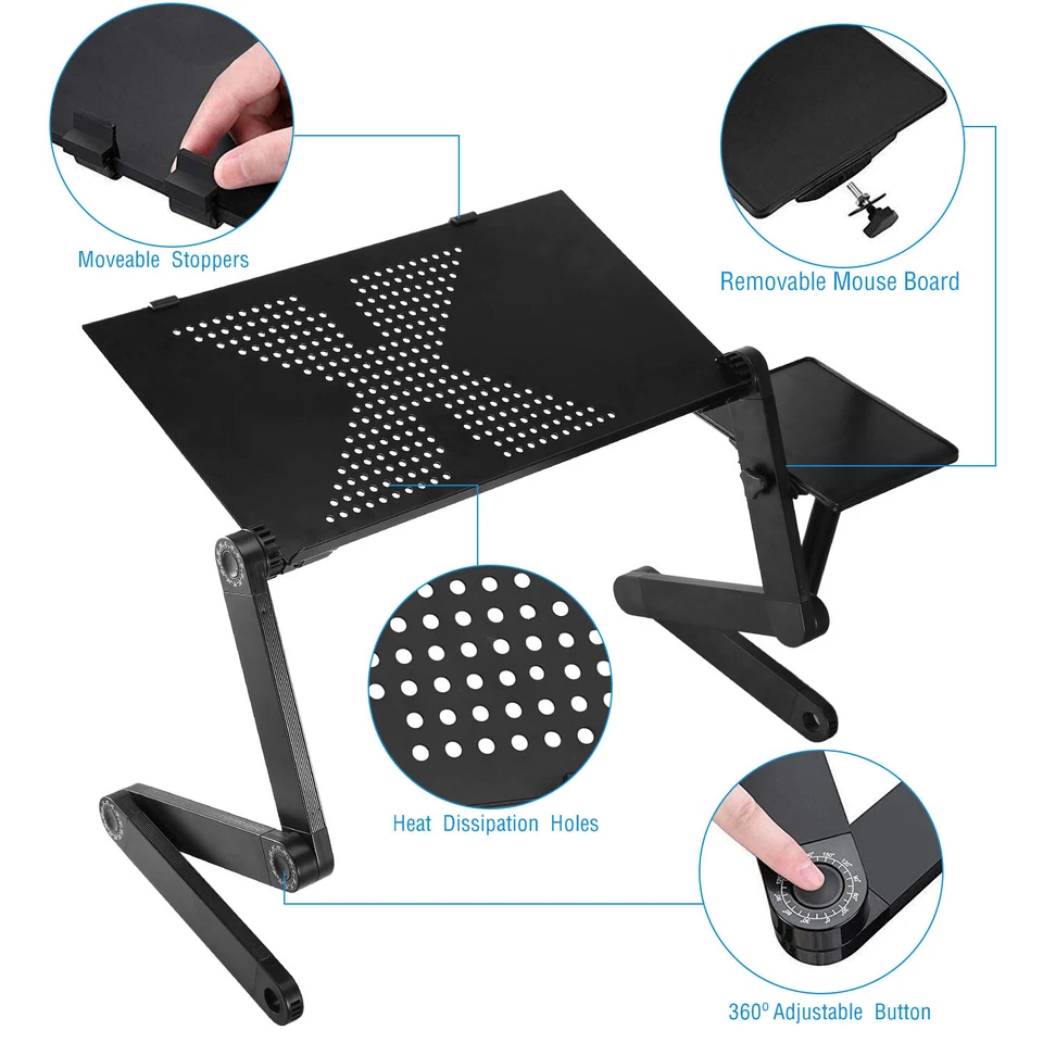 360° Adjustable Laptop Table Stand Lap Sofa Bed Tray Foldable PC Notebook Desk - Image 2 of 4
