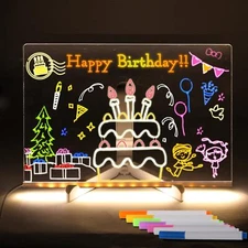 Note Board LED Acrylic Dry Erase Board with 7 Color Pens for Home Office Bar US